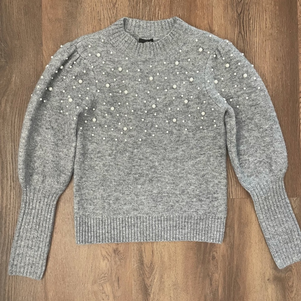 Lucy Paris Grey Sweater with Pearl Beads NWT Small
